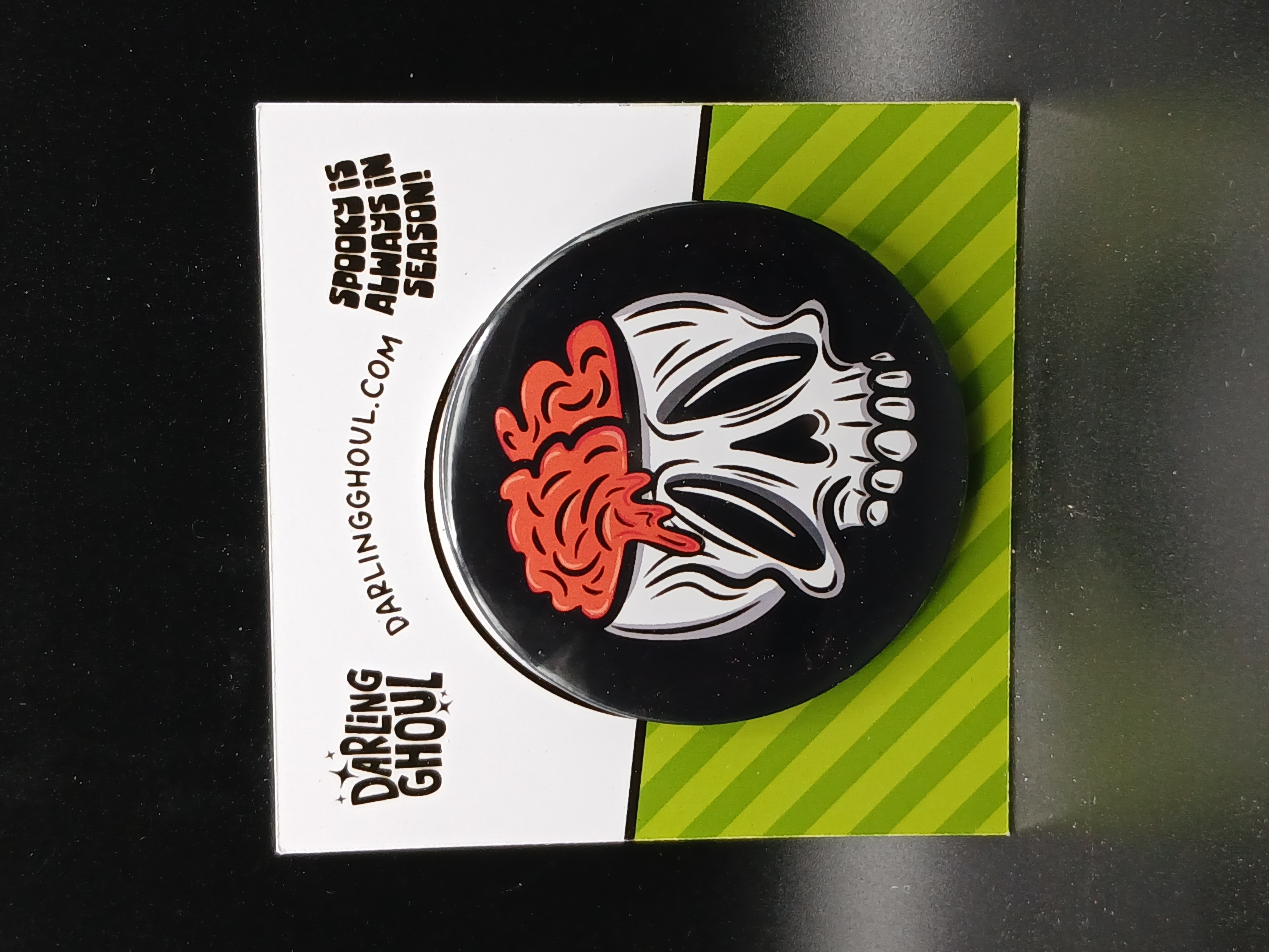 Spooky Season Cute Halloween Skull with Brain Pinback Button Badge