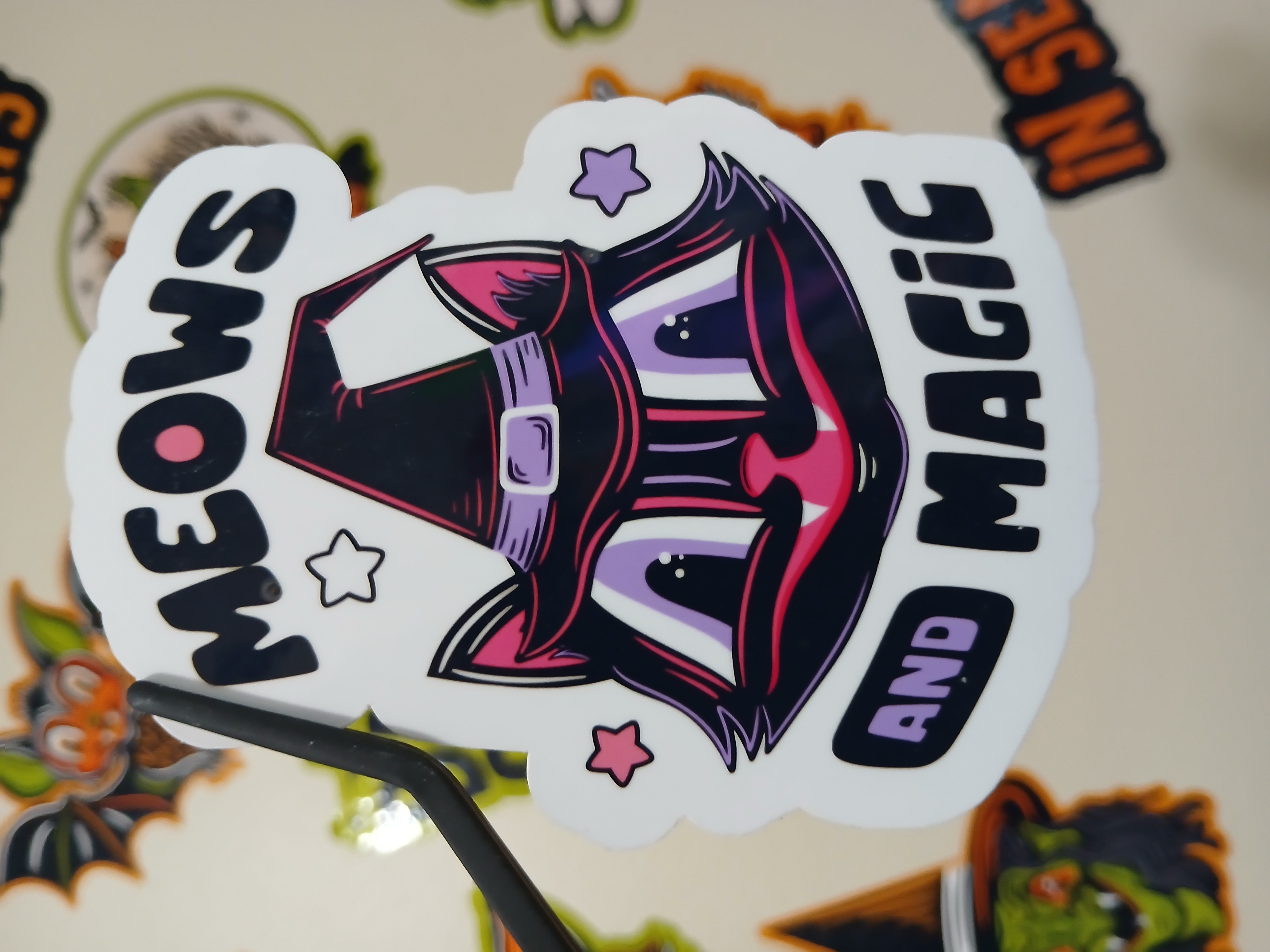 Spooky Season Meows and Magic Black Cat Witch, Bats Vinyl Decal Sticker