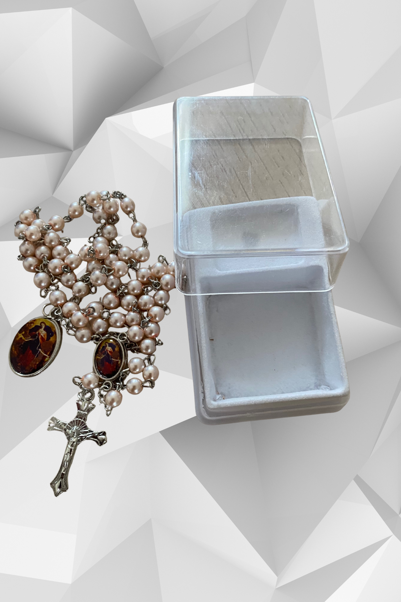 Mary Undoer of Knots Rosary. Light Pink with a Medal.