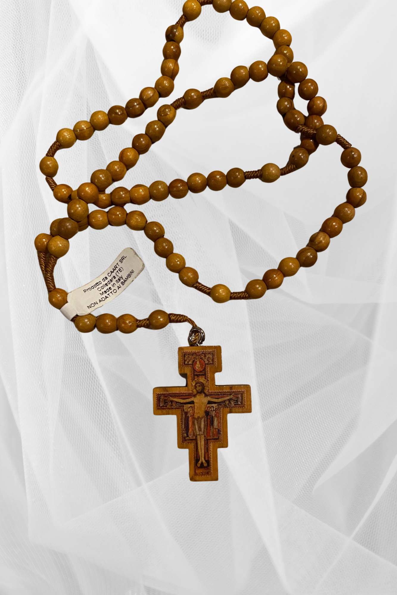 St. Damien Wooden Cross In Olive Wood.