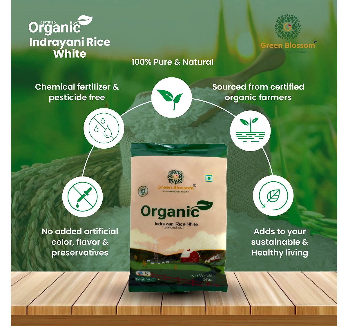Organic Indrayani Rice (White) - 1Kg 