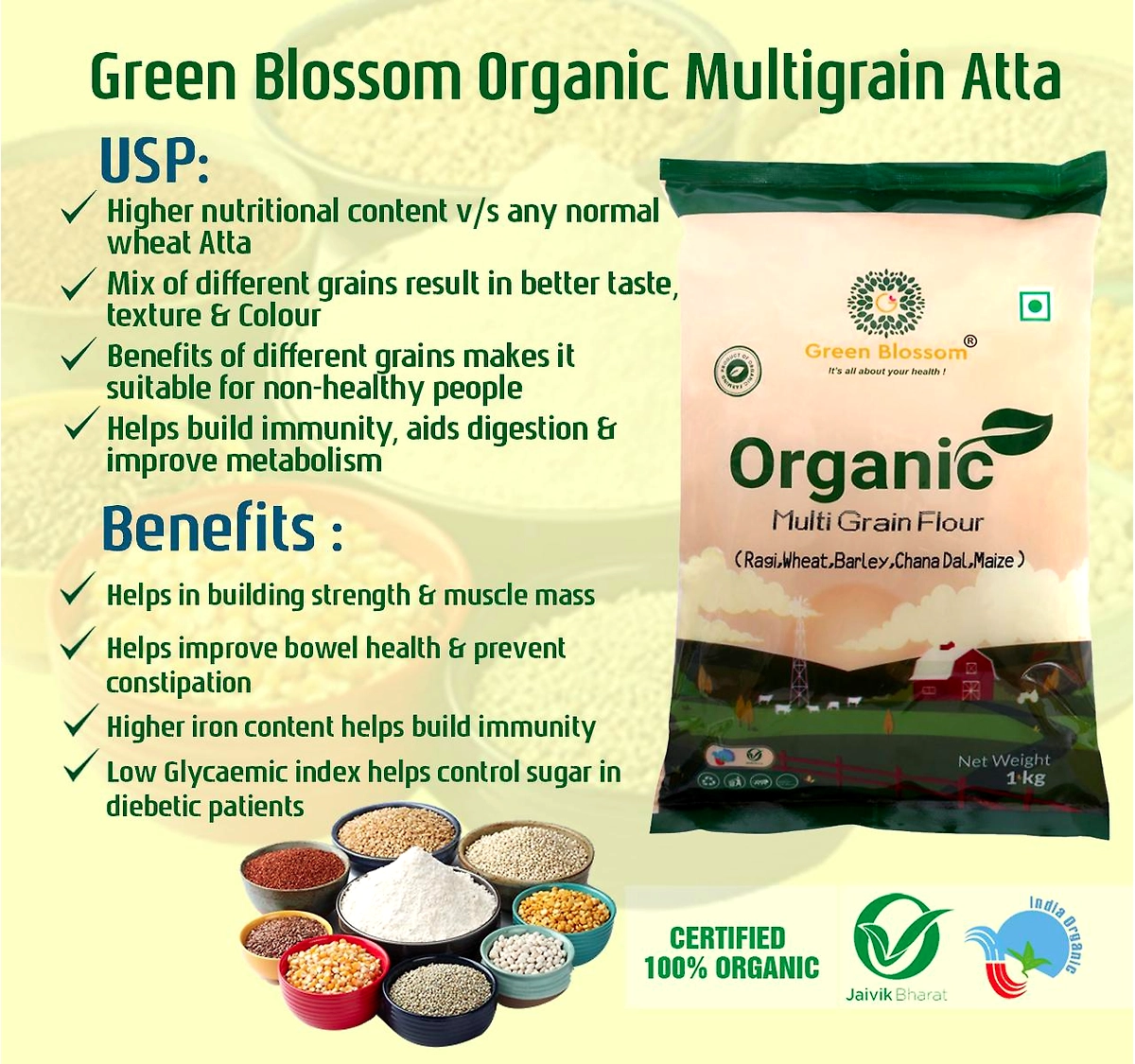 Organic Multi Grain Flour - 1 Kg 