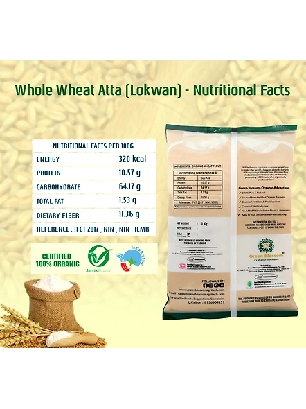 Organic Whole Wheat Flour (Lokwan) - 1 Kg