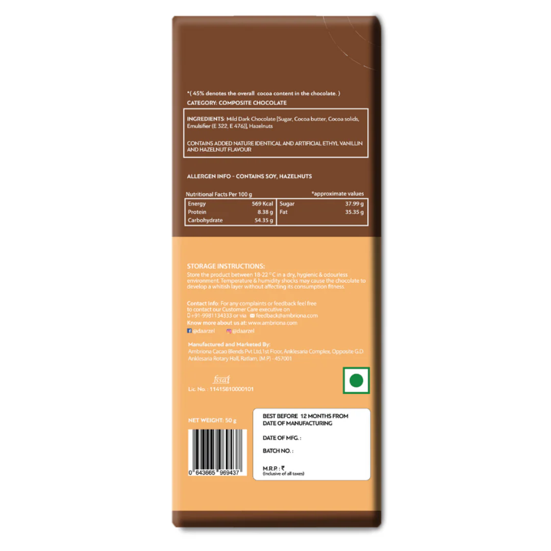 Dark Chocolate With Roasted Hazelnut 45%