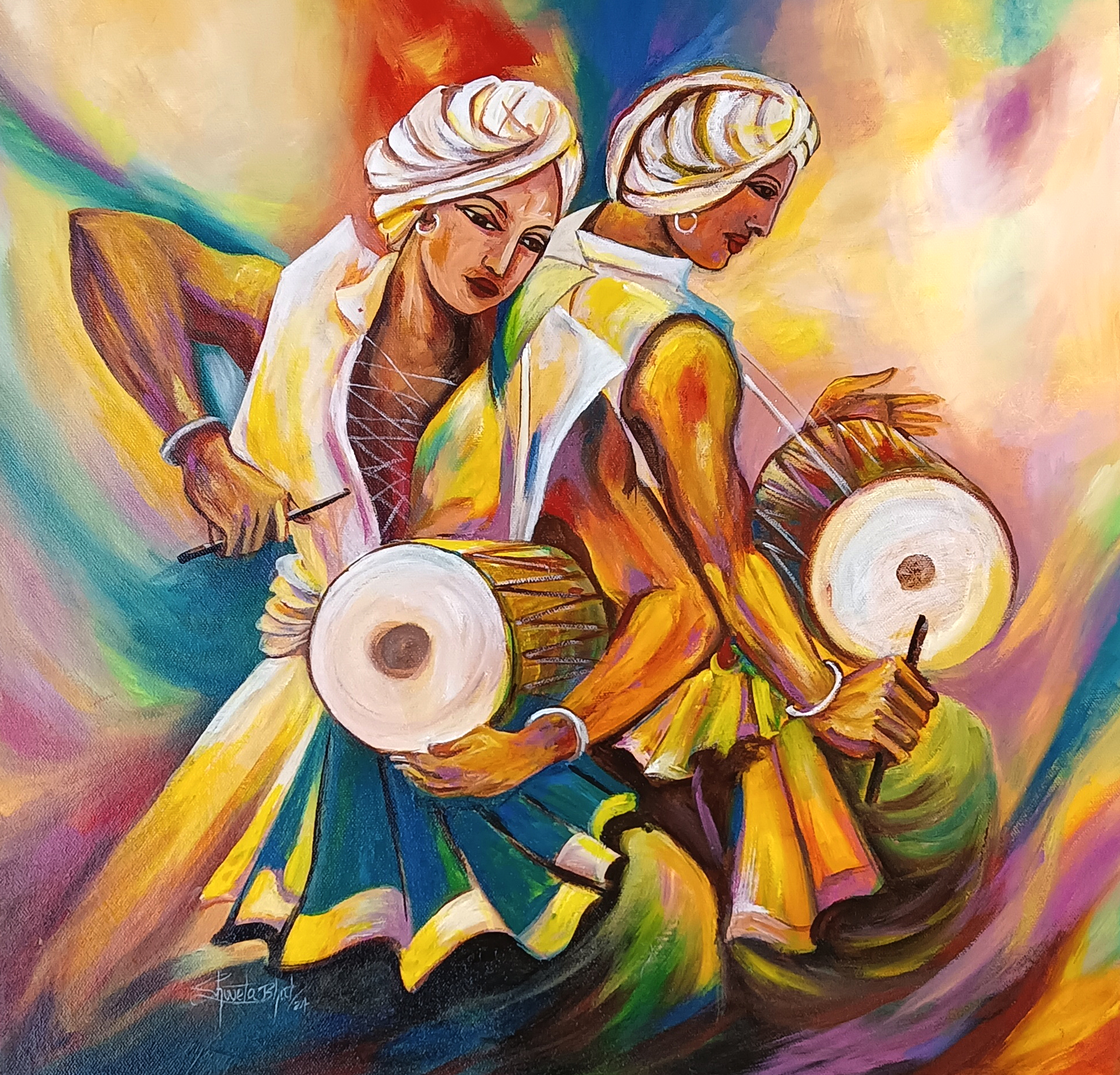 Vibrant Drummers Abstract Painting