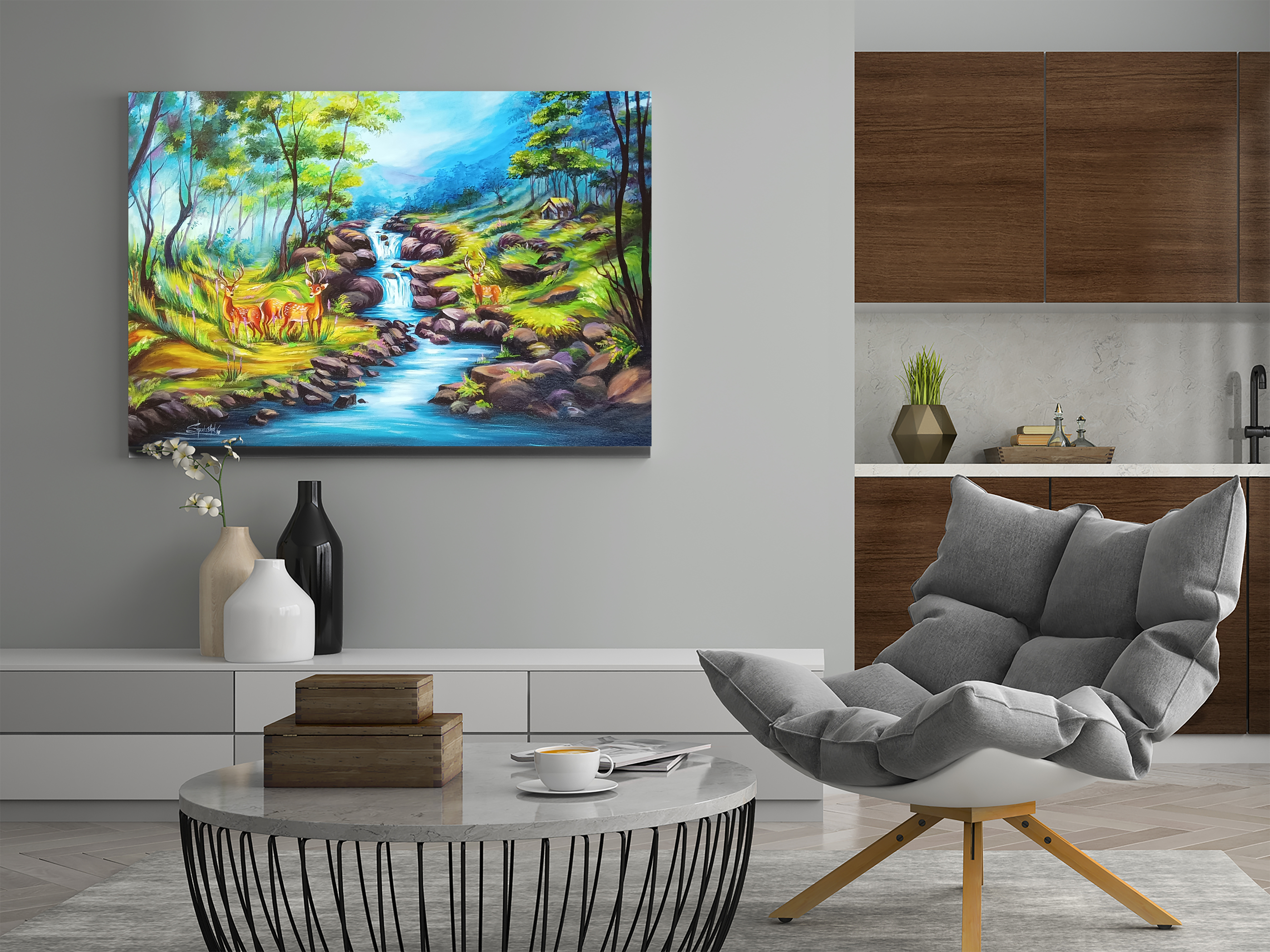 Hand-Painted Forest Landscape 