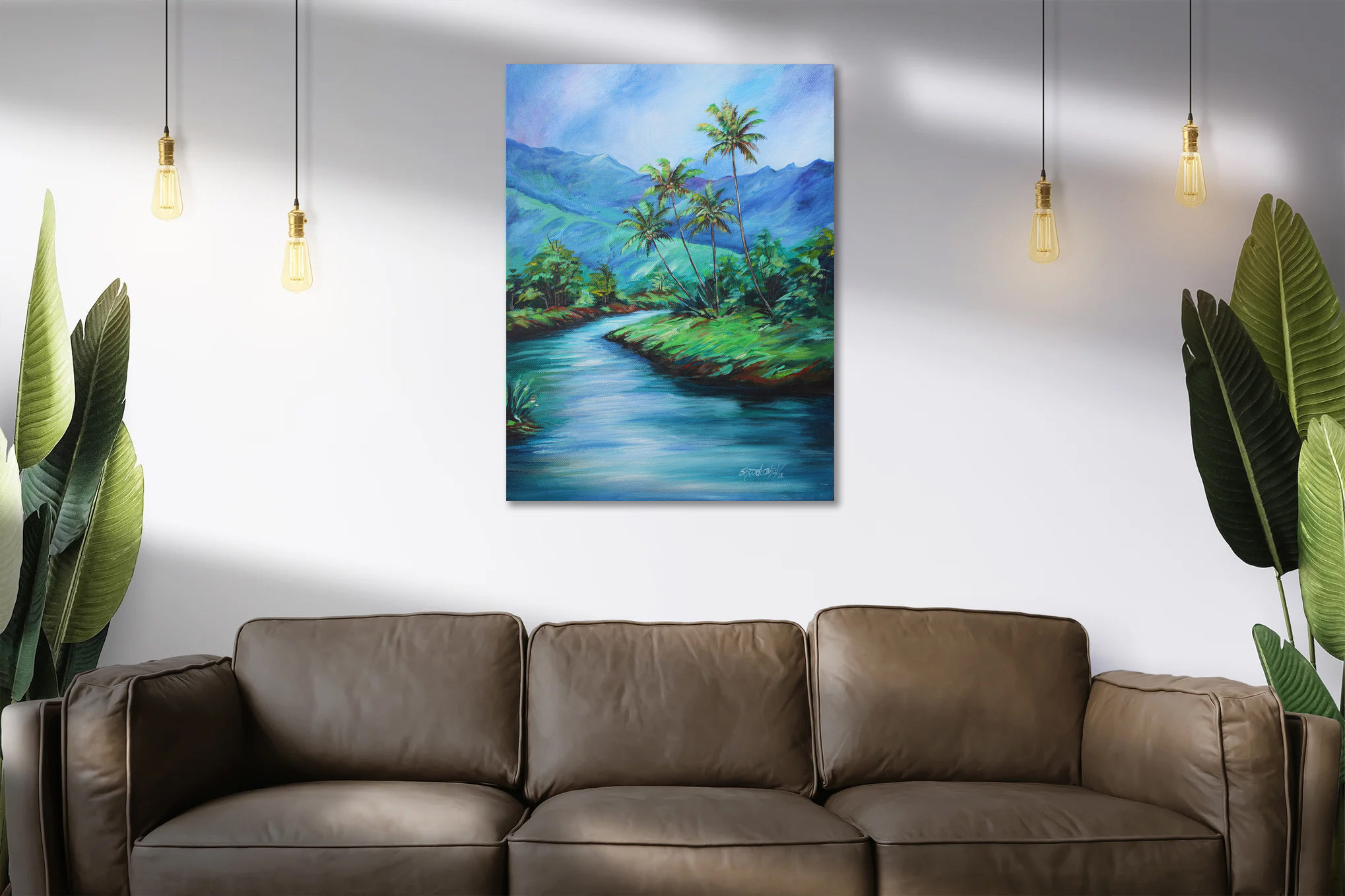 Tropical River Landscape Painting