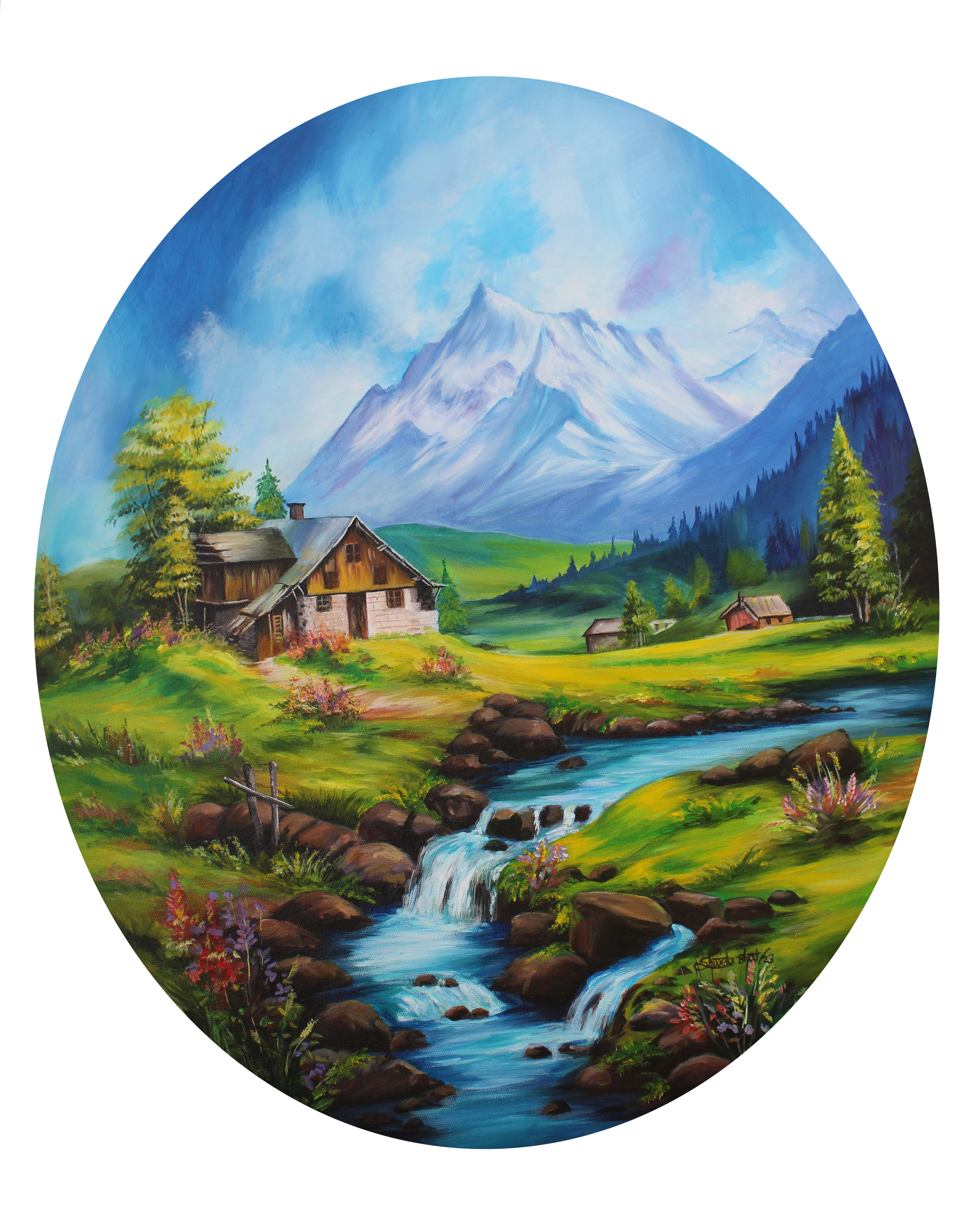 Hand-Painted Mountain Landscape