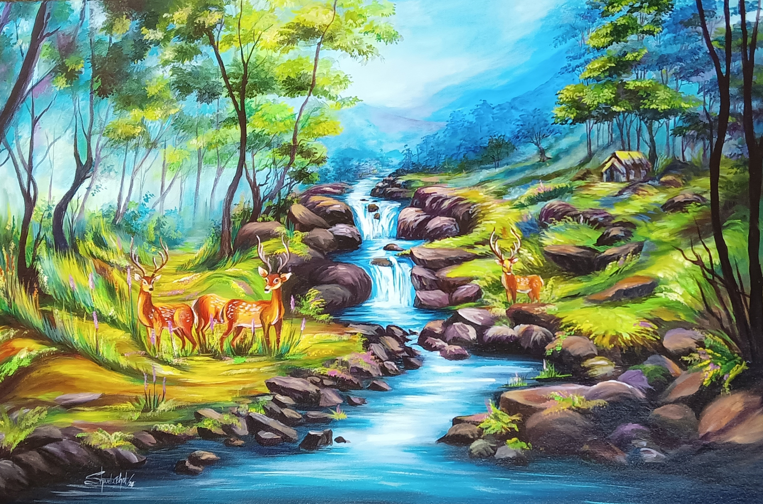 Hand-Painted Forest Landscape 