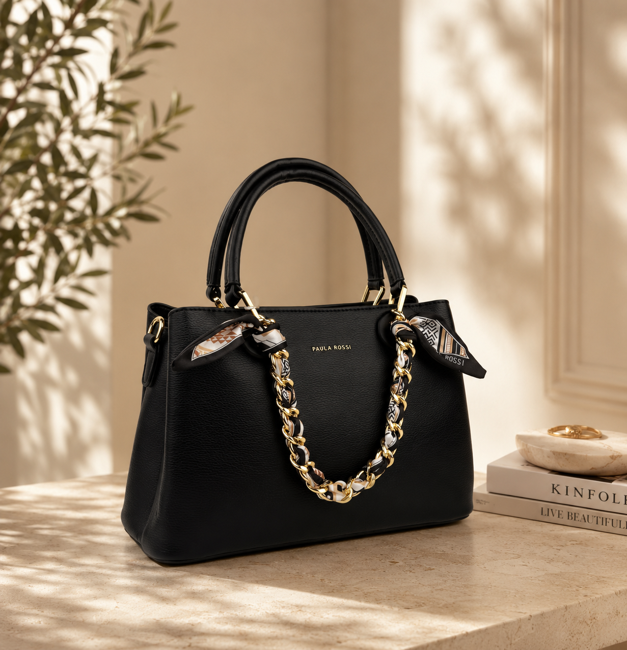 Sac à main bordeaux avec chaîne dorée