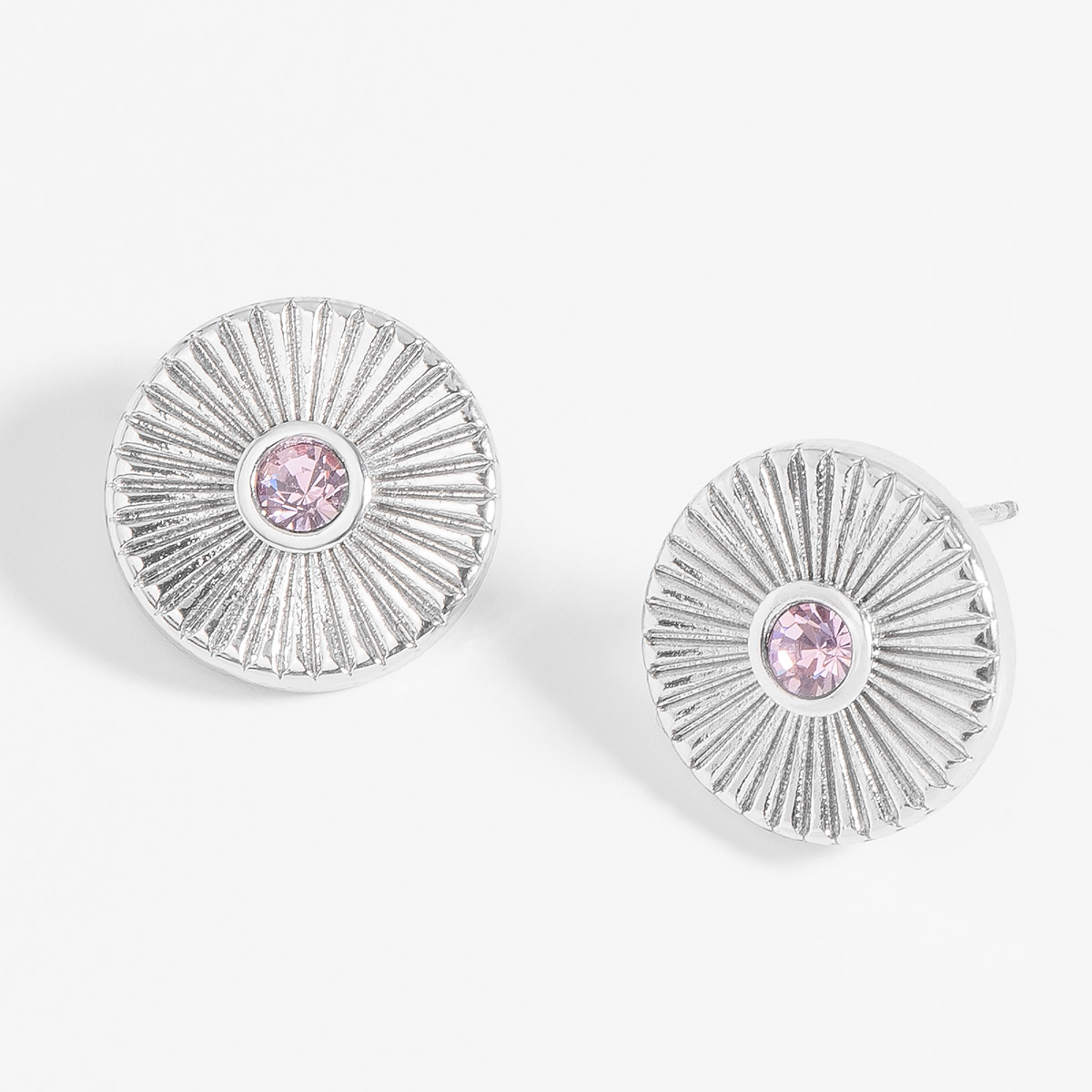 Pendientes de platino con piedra rosa claro texturizados