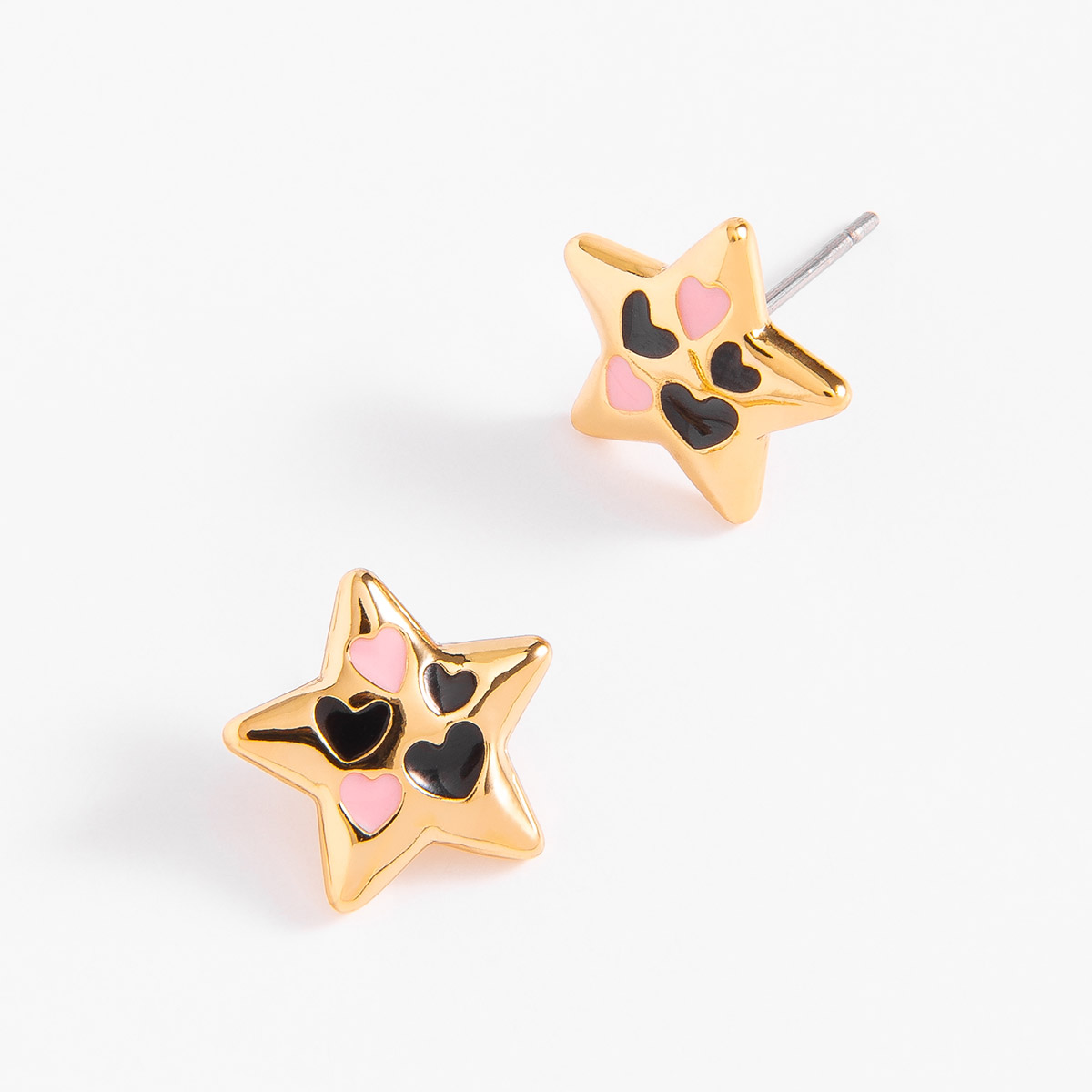 Aretes estrella baño oro rosa y negro brilla a la moda