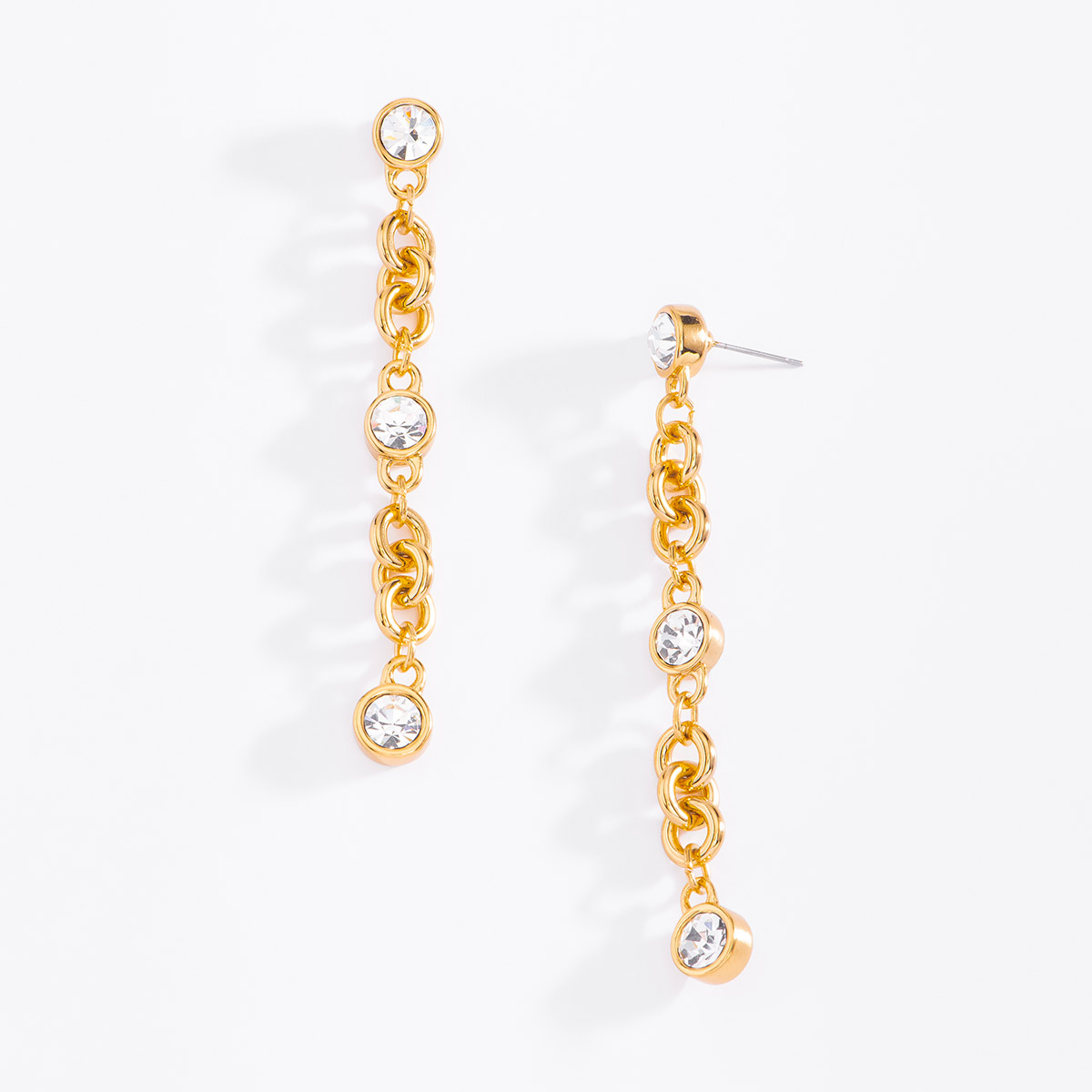 Aretes largos de lujo en baño de oro con cristales