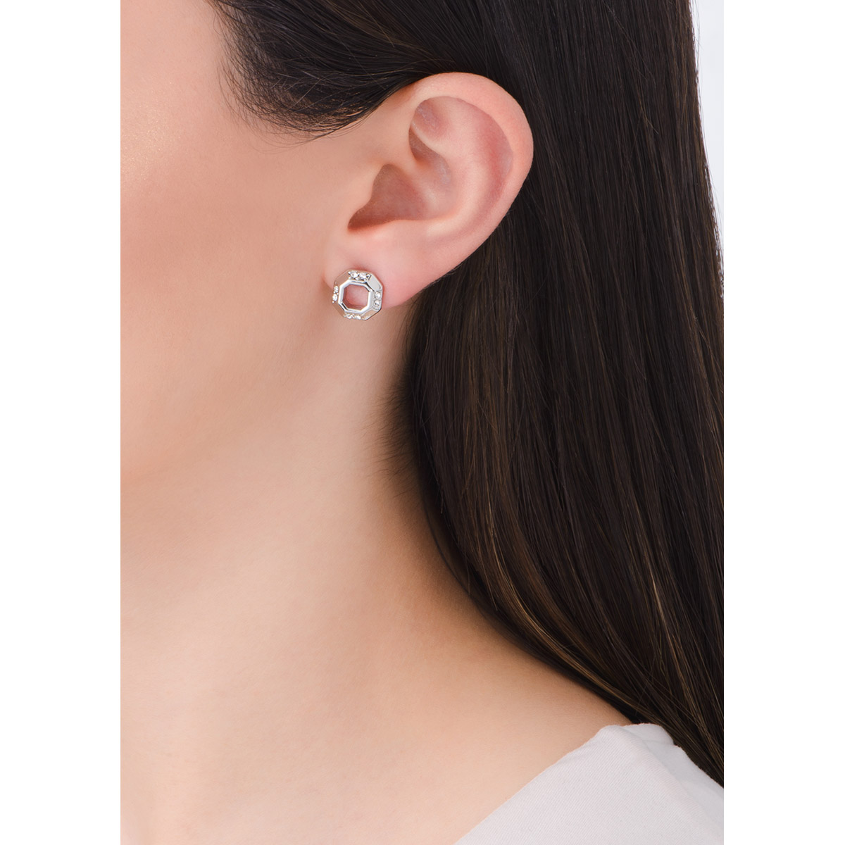 Aretes octagonales baño platino con cristal elegante
