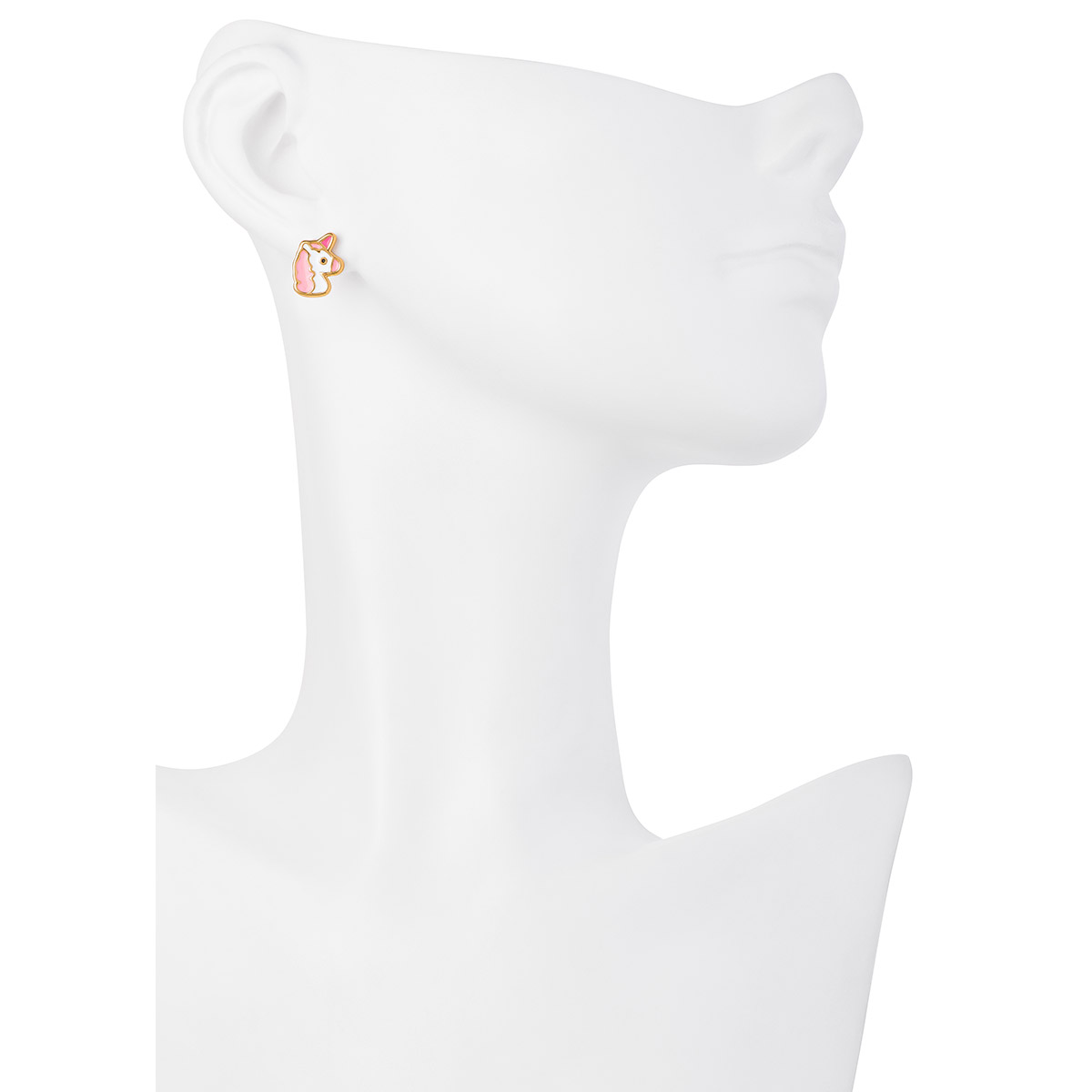 Aretes de Unicornio en Baño de Oro con Esmalte Rosa