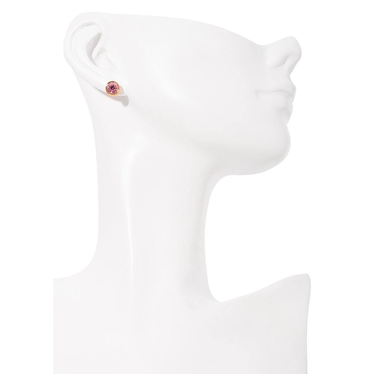 Aretes de botón en baño oro con piedra tono rosa