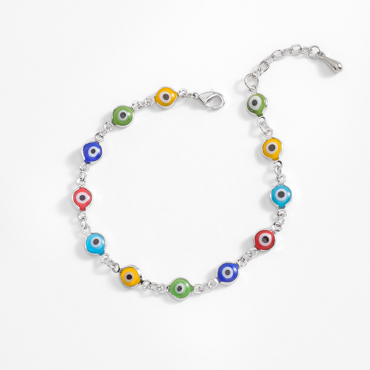 Pulsera de ojos turcos en platino con dijes coloridos