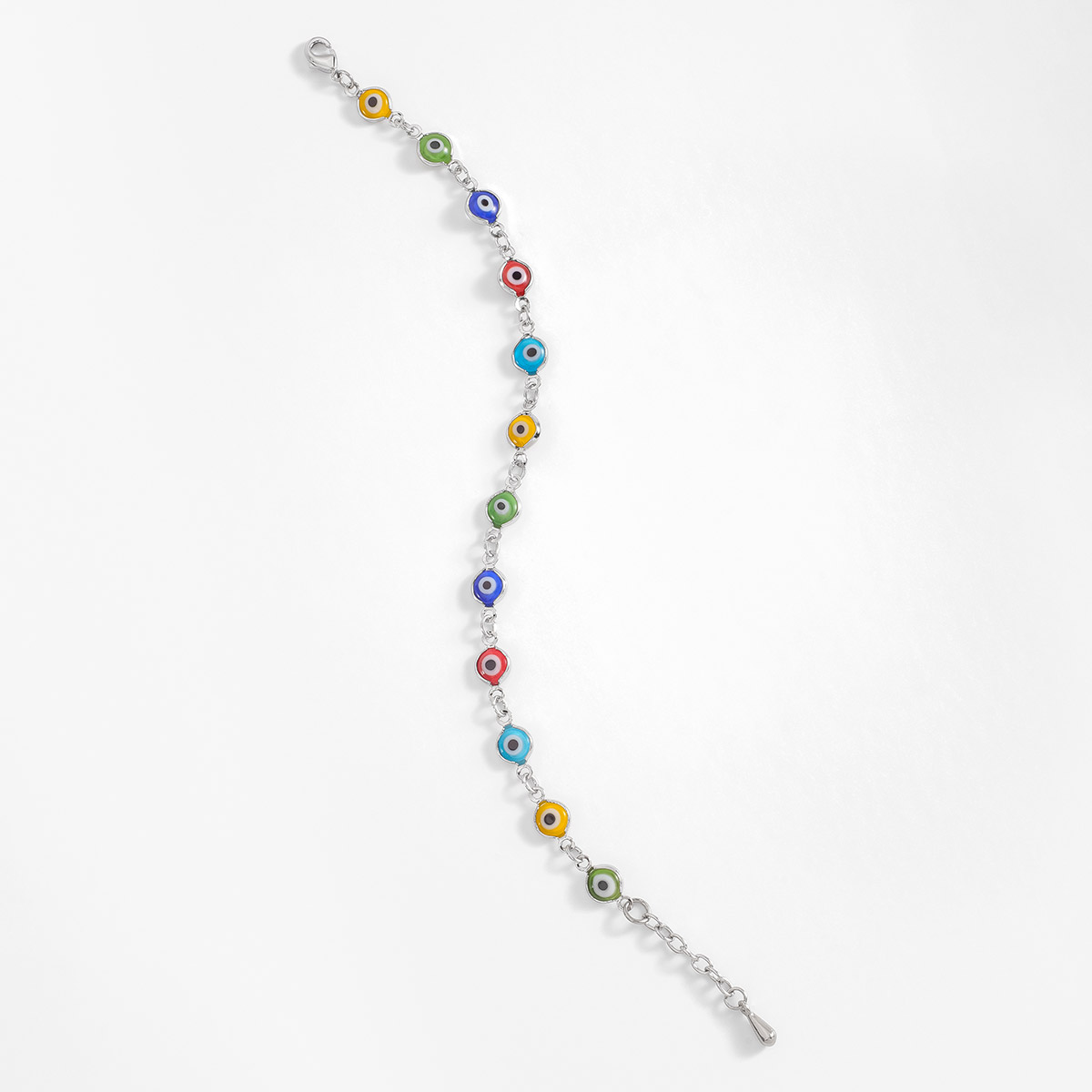 Pulsera de ojos turcos en platino con dijes coloridos