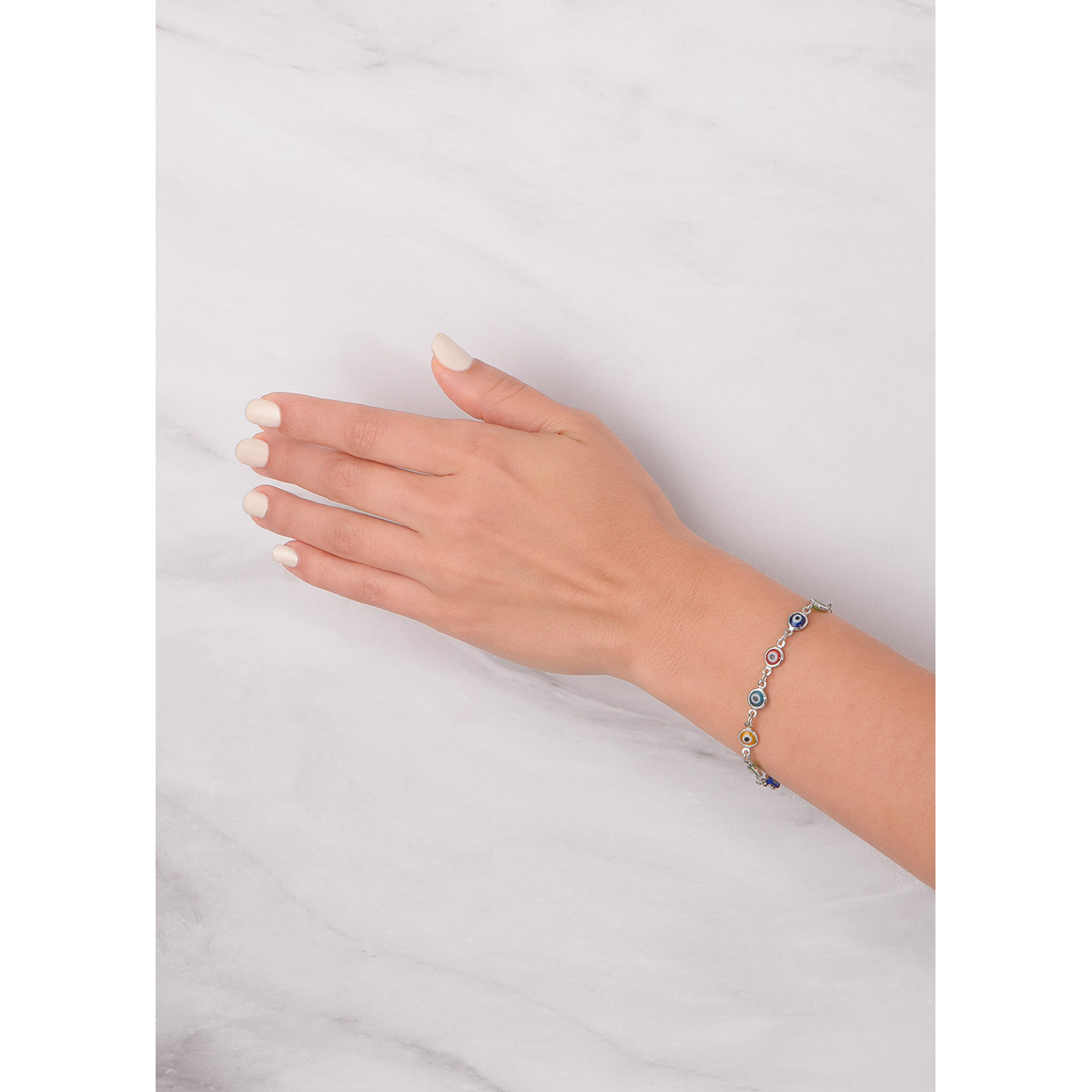 Pulsera de ojos turcos en platino con dijes coloridos