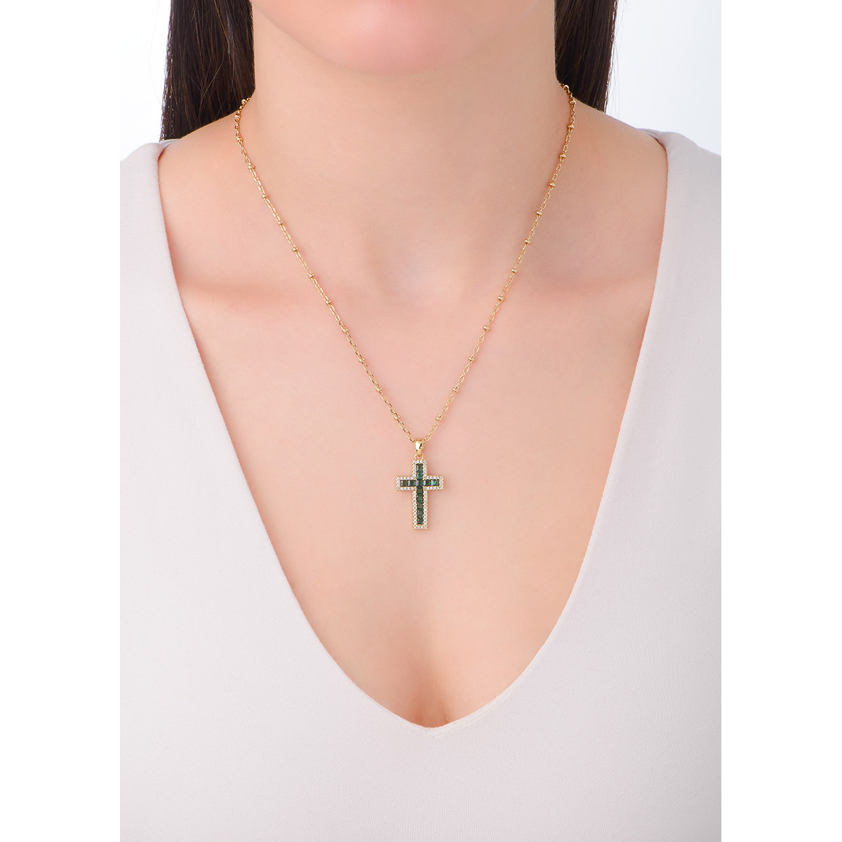 Collar en baño de oro con diamonice esmeralda