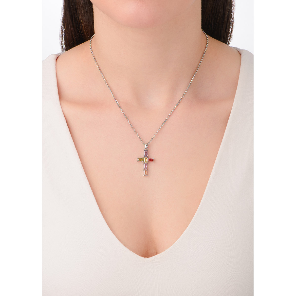 Collar Baño de Platino con Dije de Cruz Diamonice