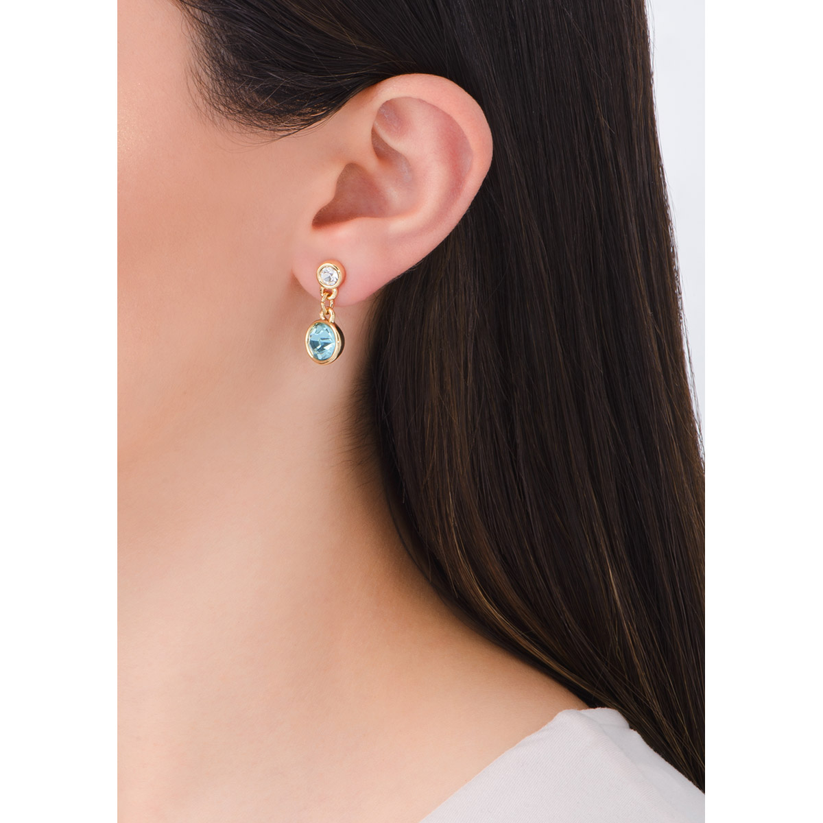 Aretes con baño de oro 18k y piedras cristal y azul