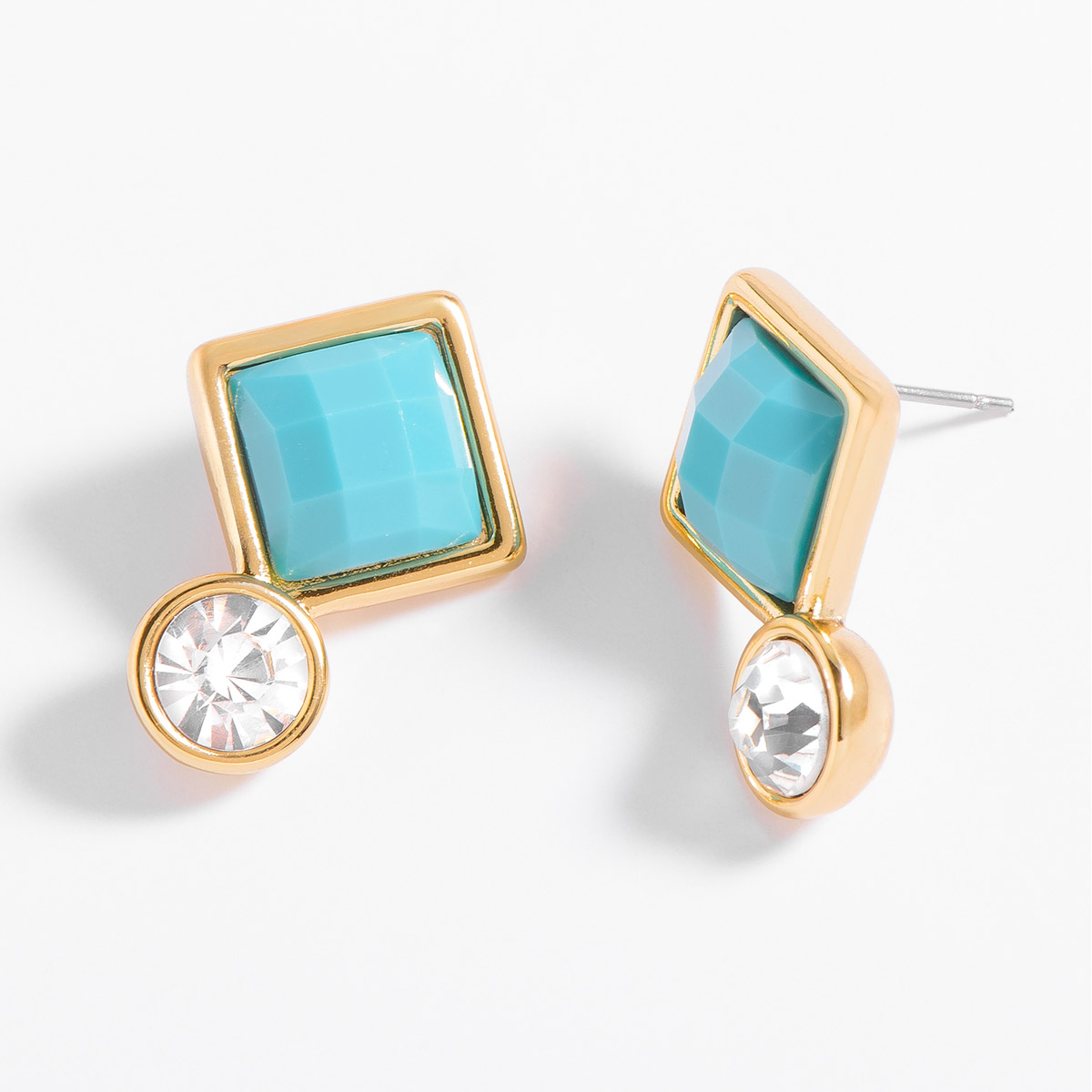Aretes geométricos con piedras cristal y turquesa
