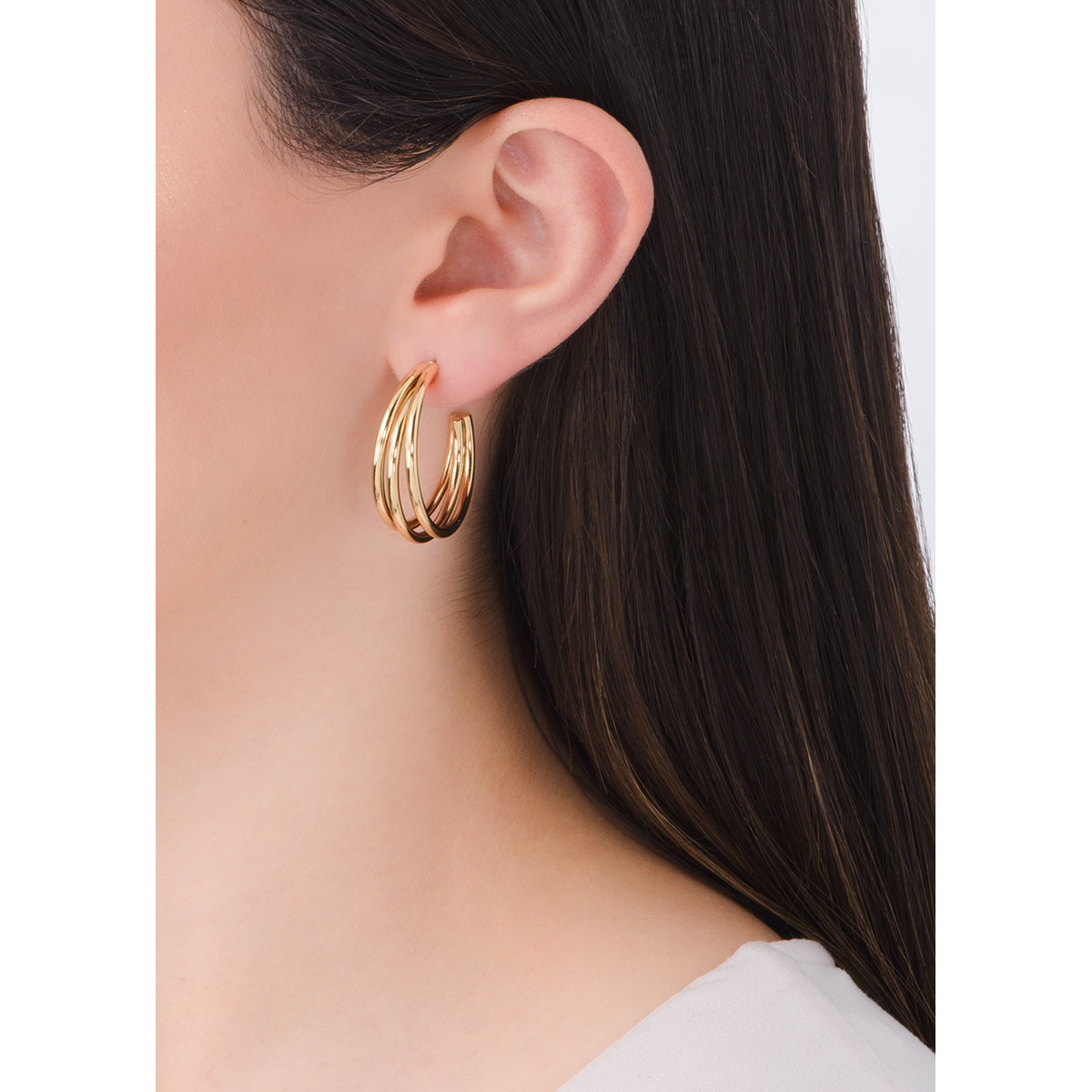 Aretes semicírculos entrelazados en baño de oro 18k