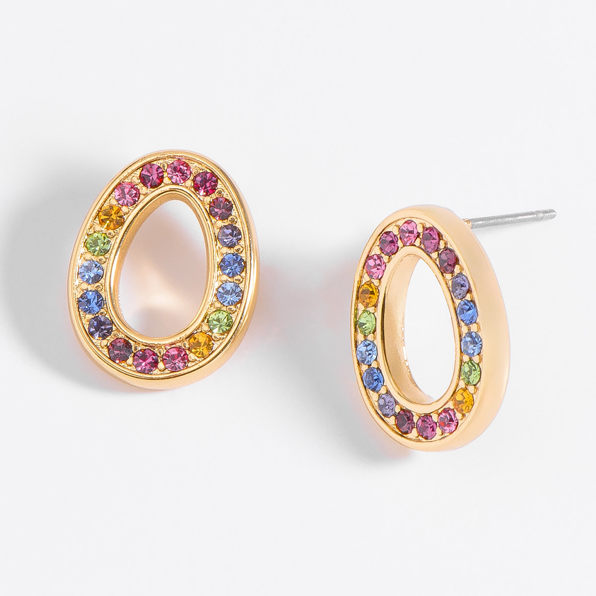Aretes en baño de oro con piedras multicolor efecto arcoíris
