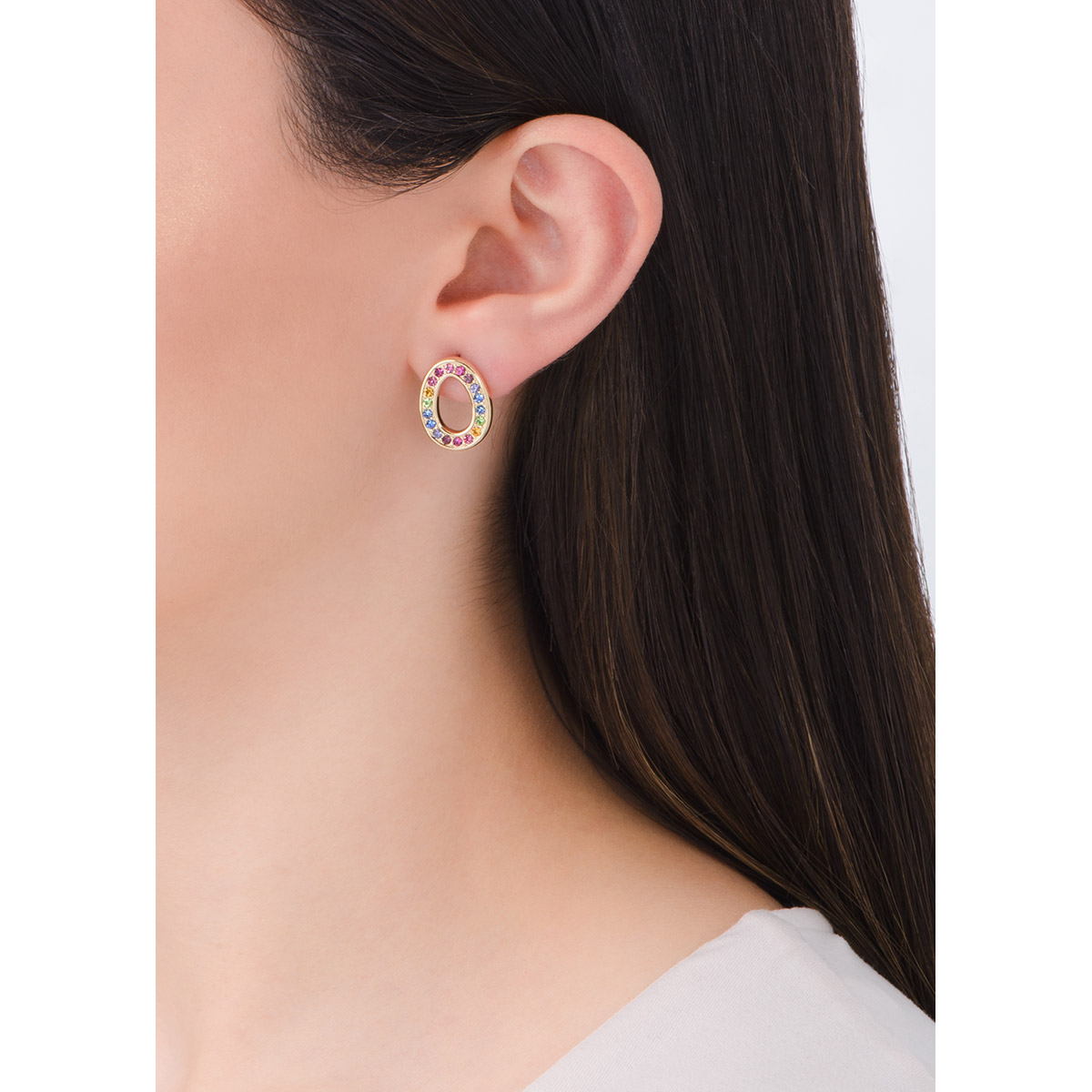 Aretes en baño de oro con piedras multicolor efecto arcoíris