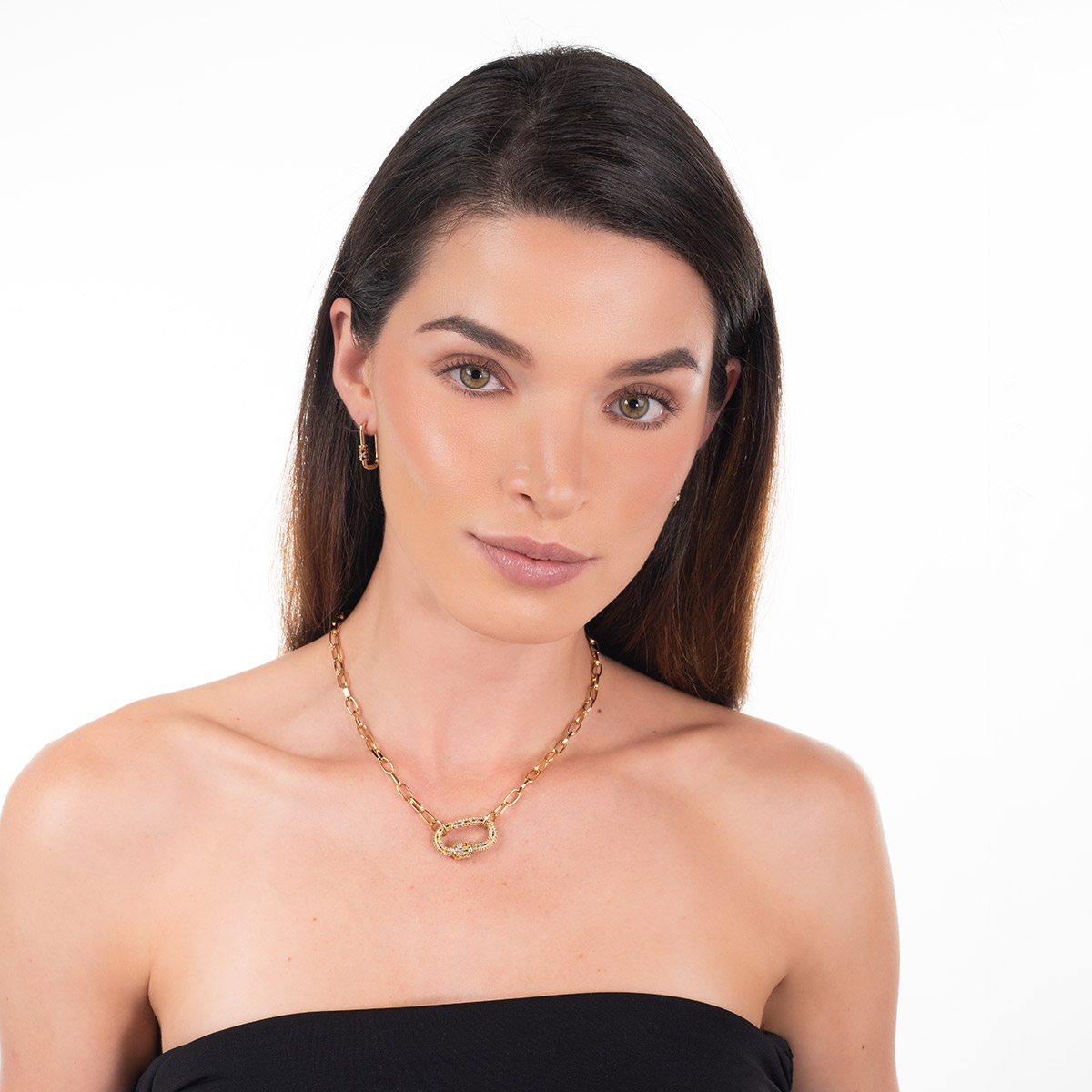 Aretes en 4 baños de oro de 18k rectangulares detalle multicolor brillante