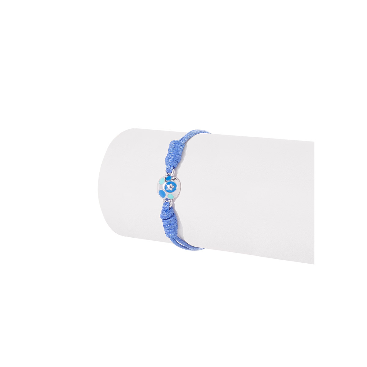 Pulsera ajustable de cordón color azul con dije en baño de rodio