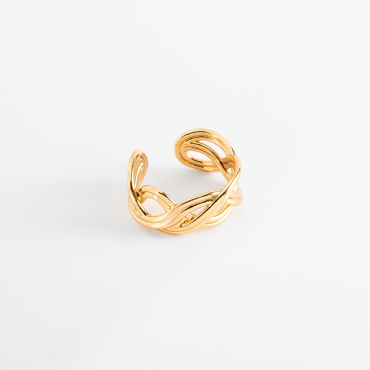 Anillo en 4 bañoS de oro 18K diseño abierto trenzado moderno