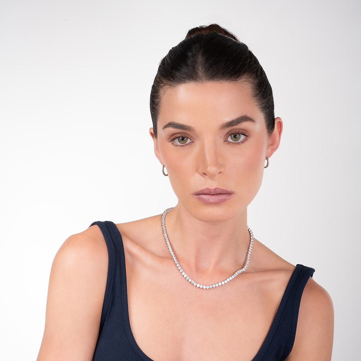 Aretes en baño de rodio aros piedras toque brillante