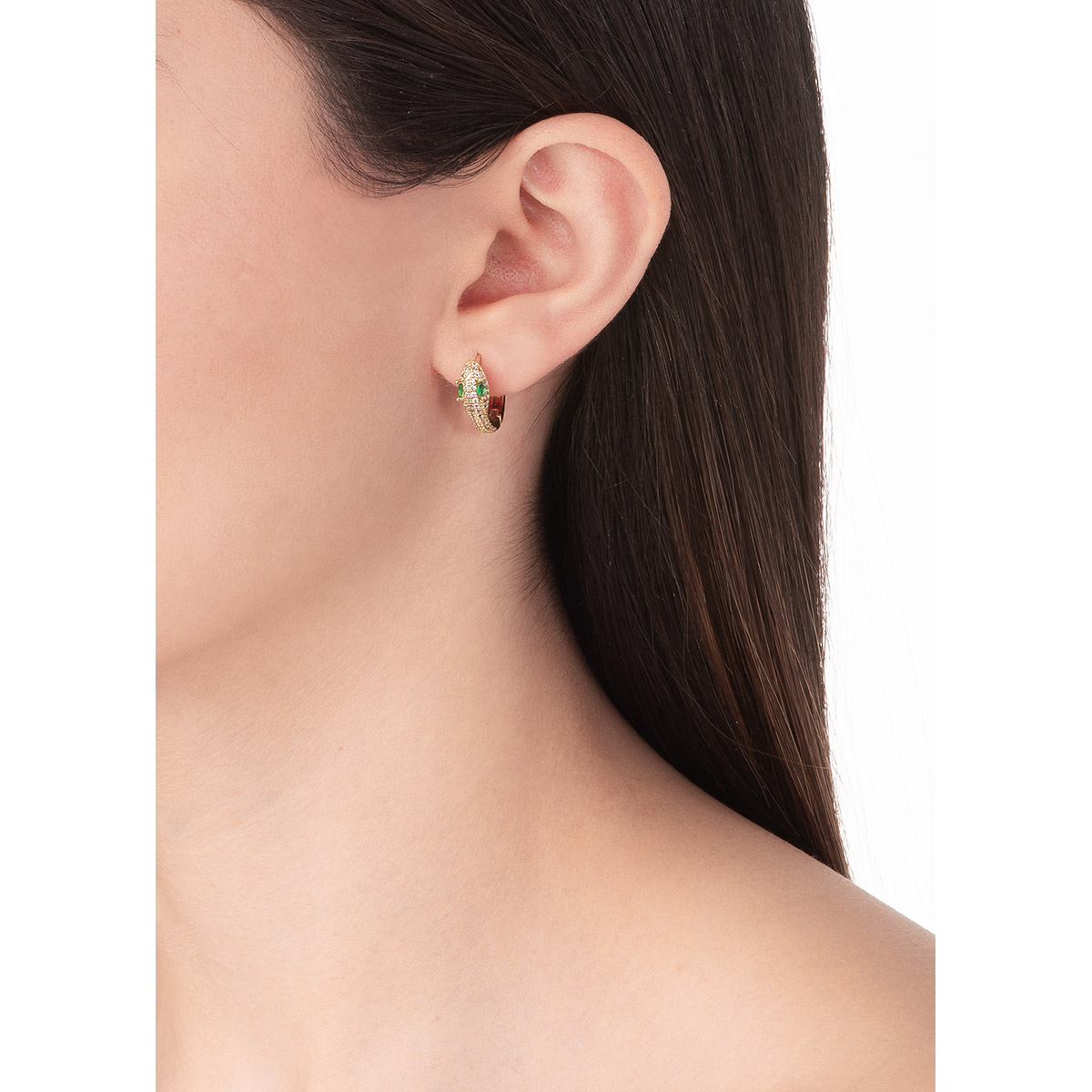 Aretes en baño de oro en forma de cabeza de serpiente con pidera Diamonice®