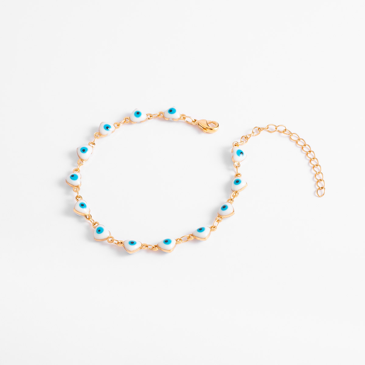 Pulsera de ojo turco y corazones en baño de oro