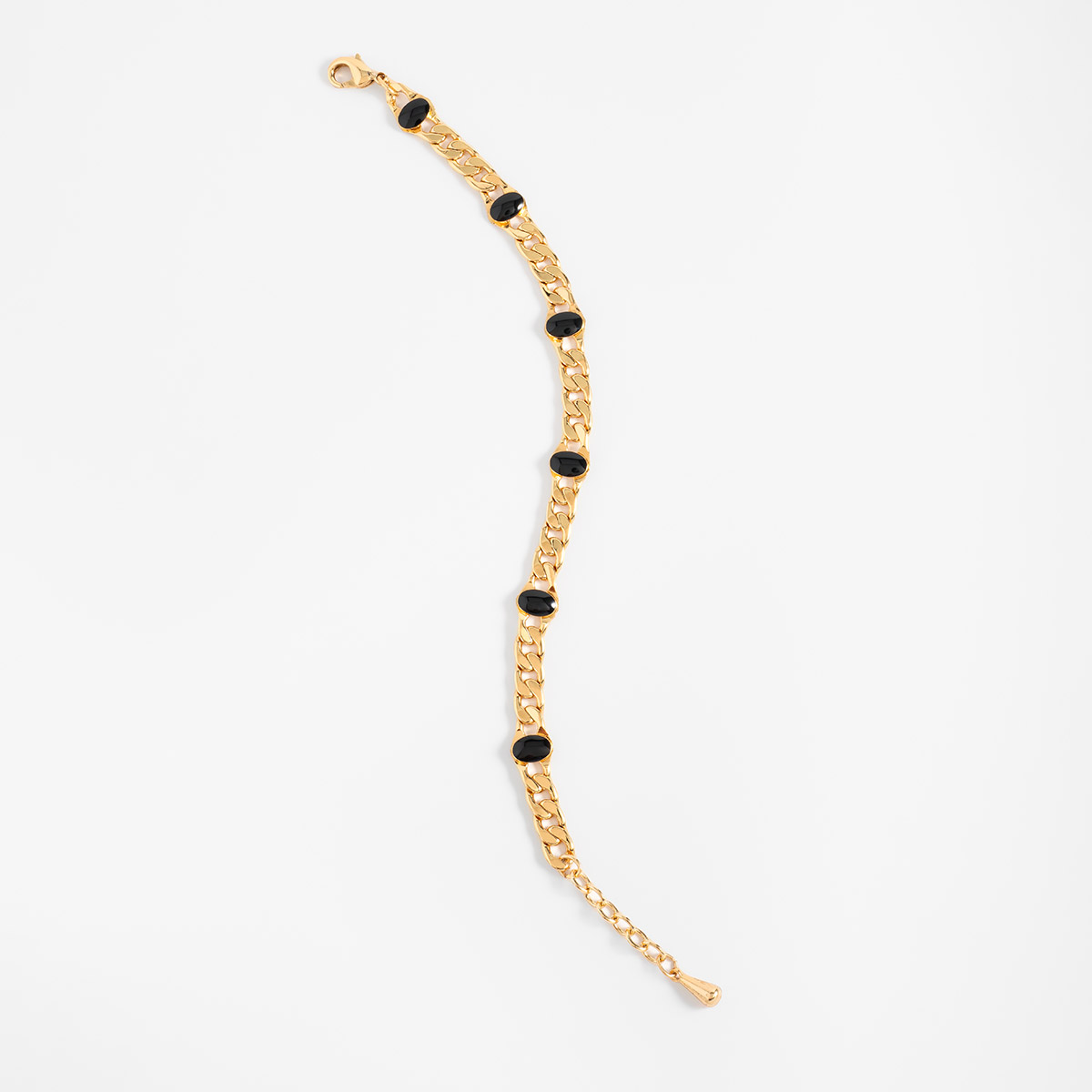 Pulsera en baño de oro eslabones piedras negras diseño moderno