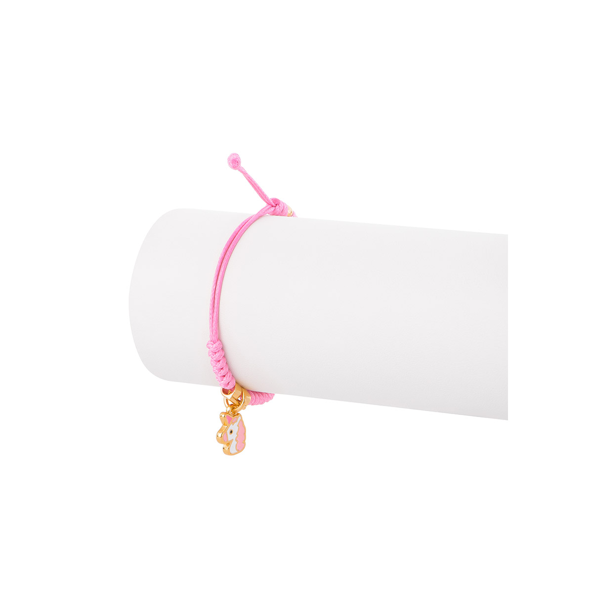 Pulsera con dije de unicornio en tono rosa ajustable