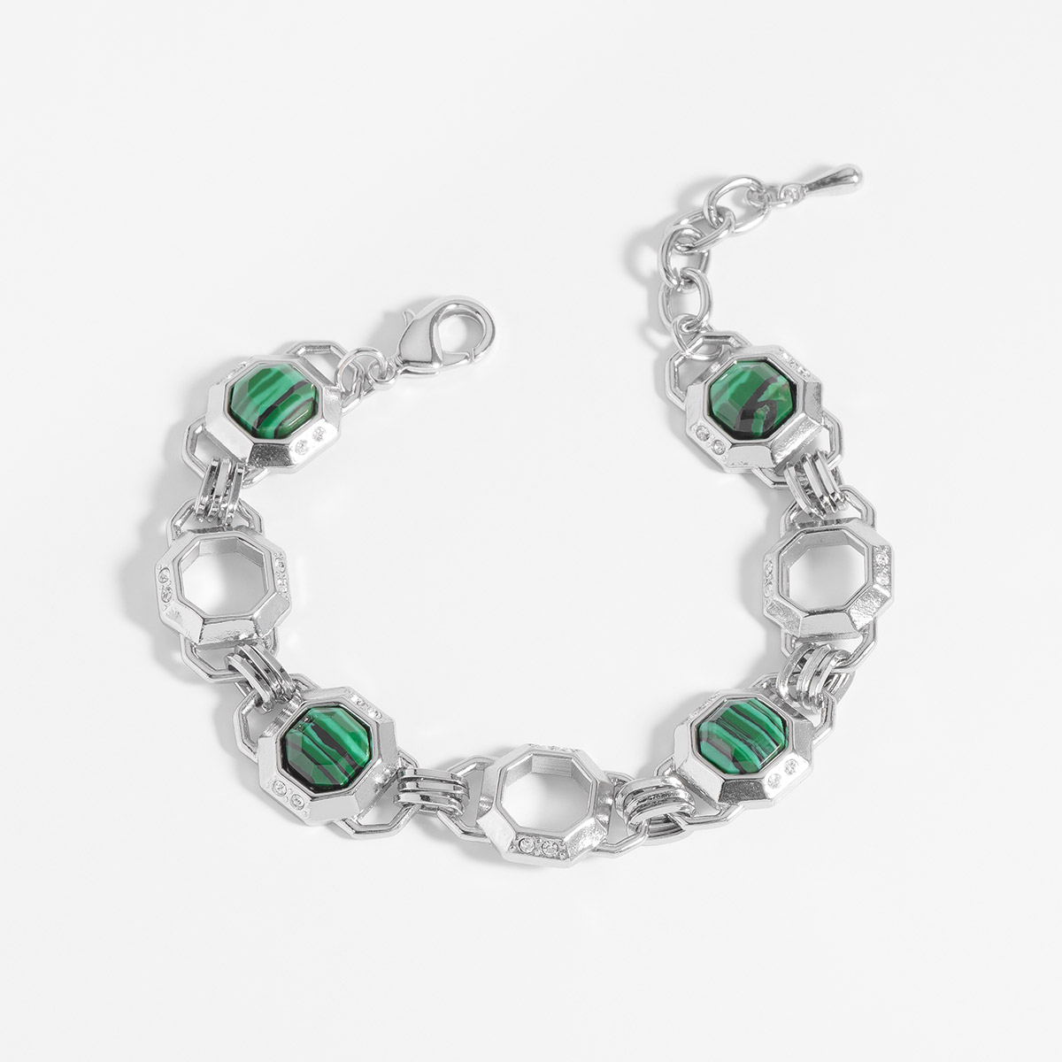 Pulsera elegante de cadena octagonal con esmeraldas