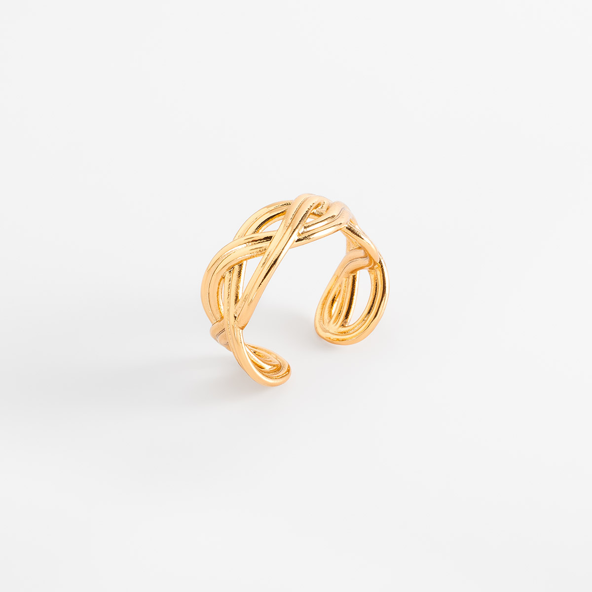 Anillo en 4 bañoS de oro 18K diseño abierto trenzado moderno
