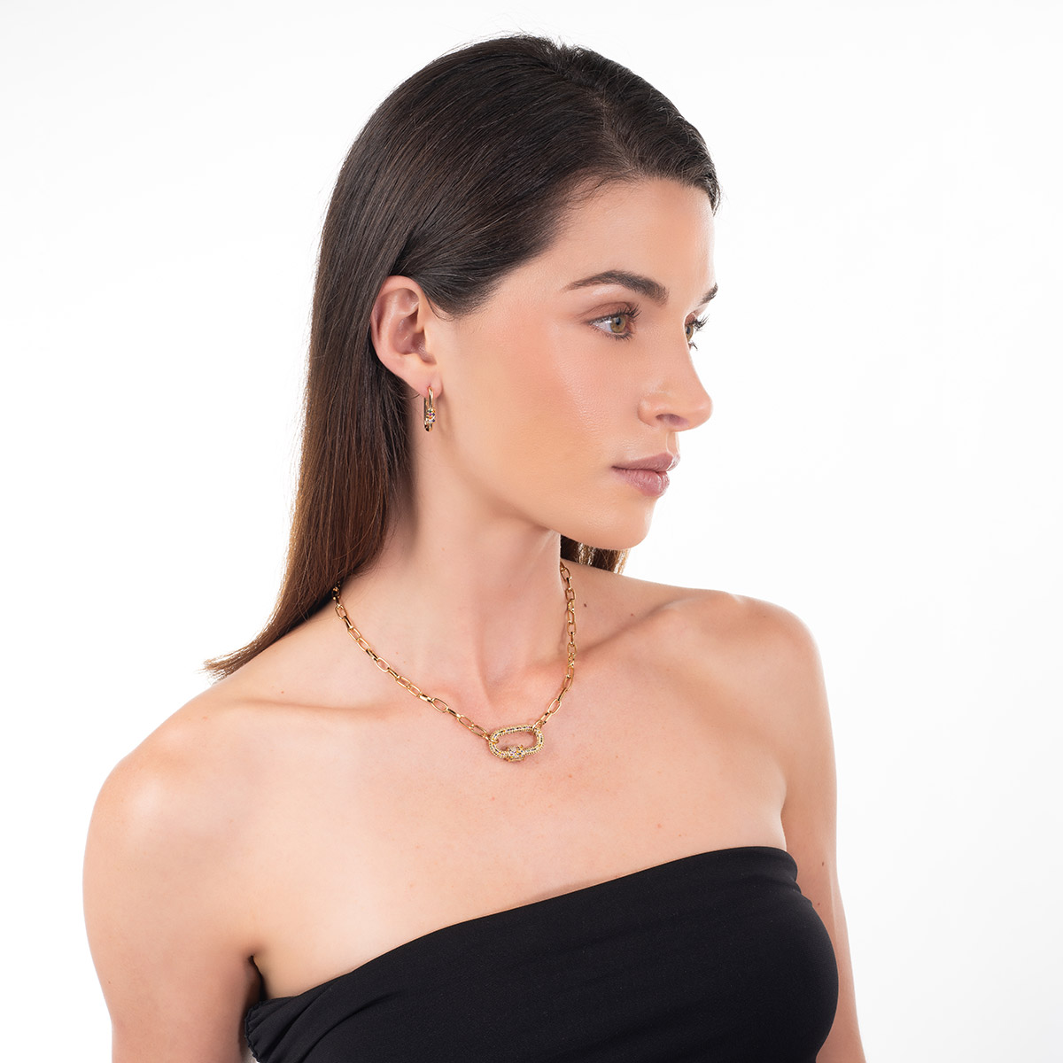 Aretes en 4 baños de oro de 18k rectangulares detalle multicolor brillante