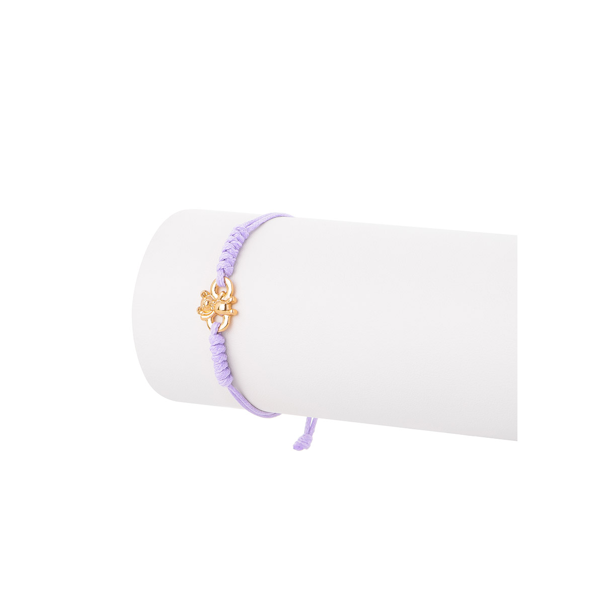 Pulsera con cordón lila y dije de oso en oro