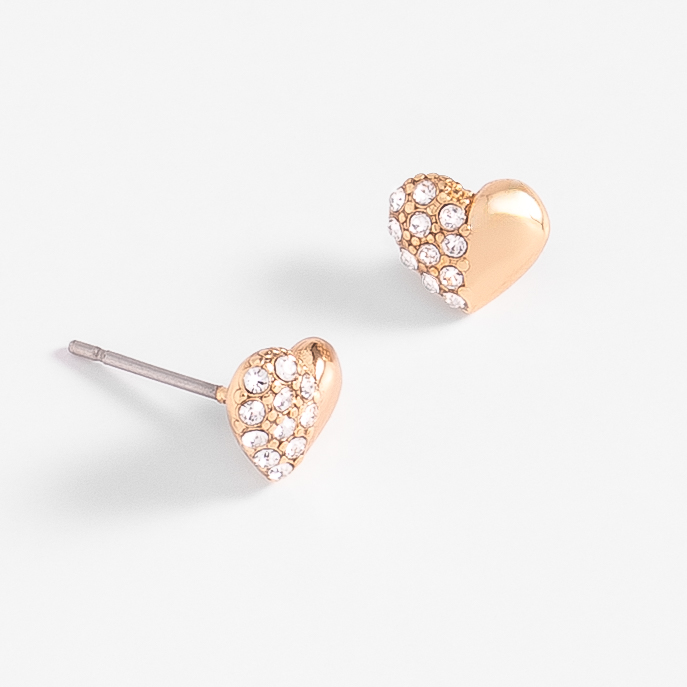 Aretes en baño de oro con forma de corazón y aplicaciones de piedras