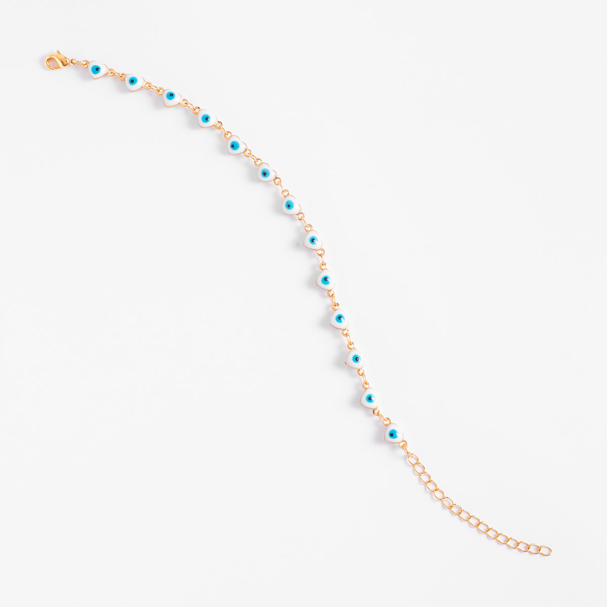 Pulsera de ojo turco y corazones en baño de oro