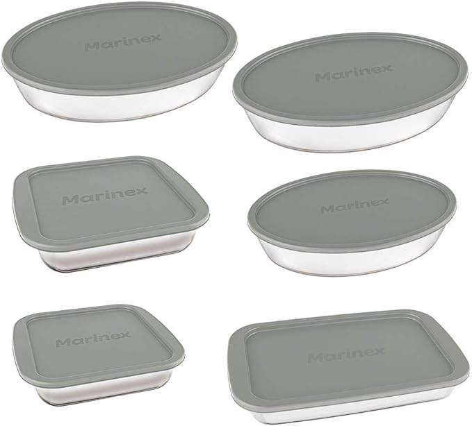 Jogo de Assadeiras Marinex, 6 Peças, Com Tampa, Vidro