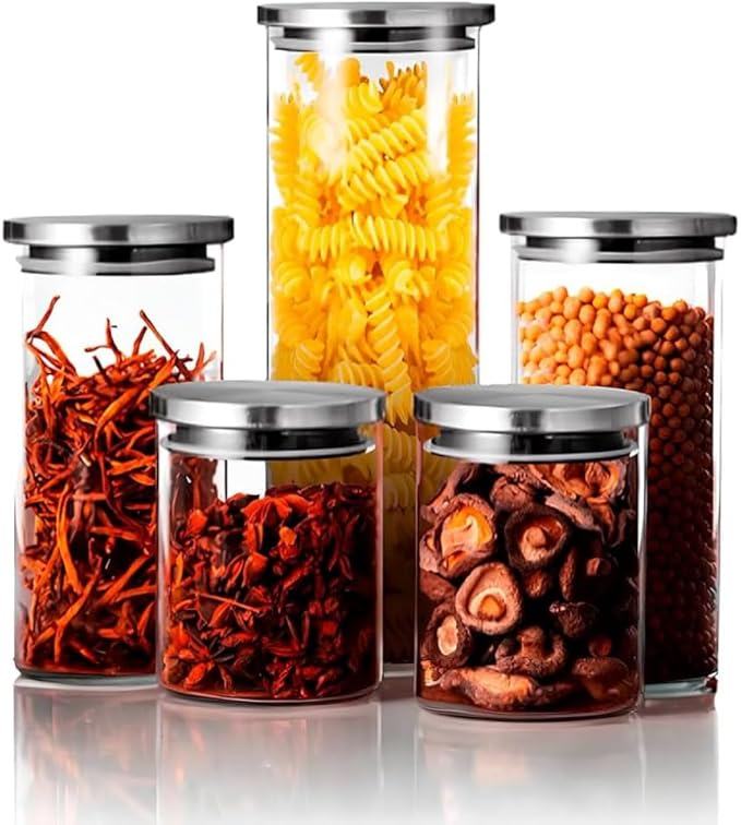 Kit 5 Potes Herméticos Redondo de Vidro Borossilicato