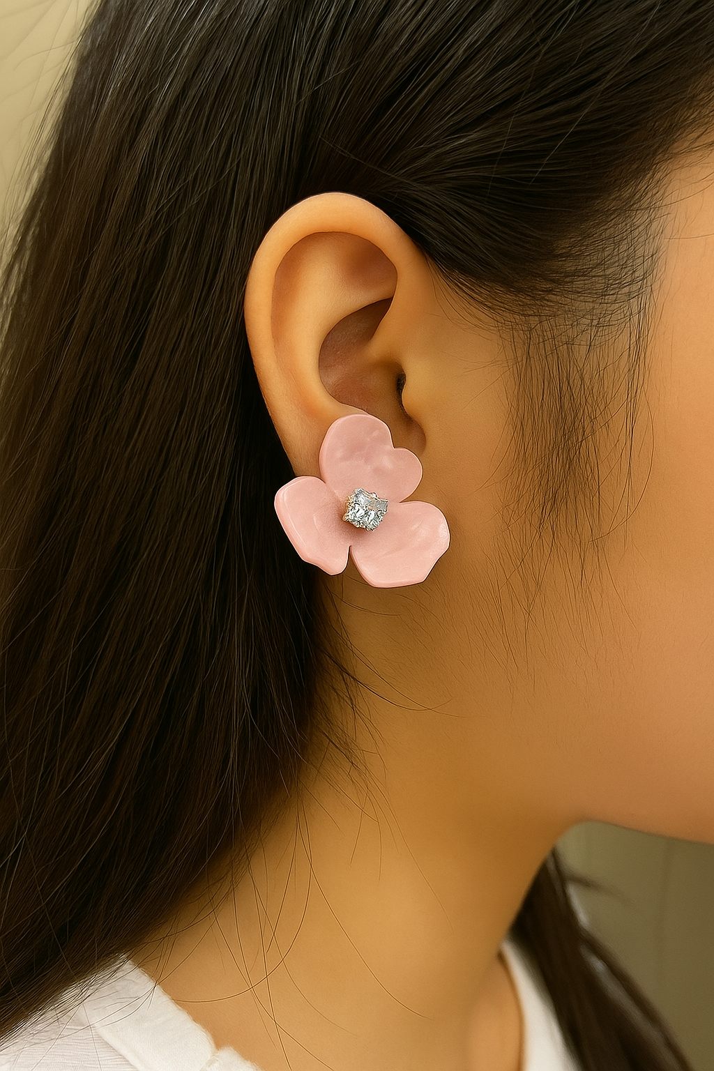 Pink Flower Crystal Earrings
