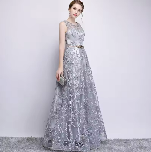 Elegant Silver Evening Gown
