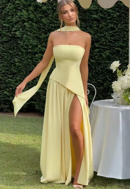 Elegant Yellow Evening Gown