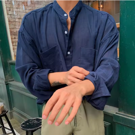 Men's Solid Color Loose, Popular Leisure Linen Shirt, Travel & Outdoor Wear